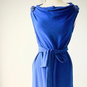 NWOT Femi9 Midi  (M) Dress, Blue, Sleeveless, Semiprecious Stone Embellishments